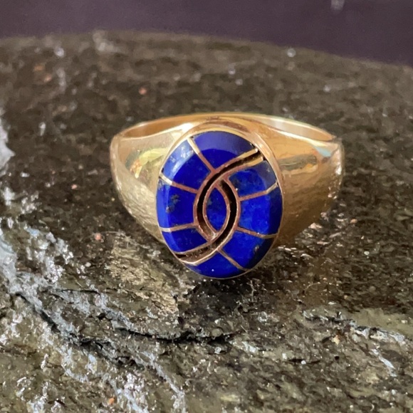 Vintage 14K Gold Native Lapis Hummingbird Ring - Picture 9 of 13